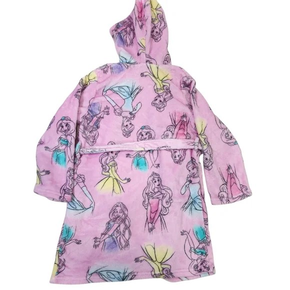 Disney Princess Girls Pink Fleece Hooded Robe Bathrobe Size M (8) - Picture 2 of 6